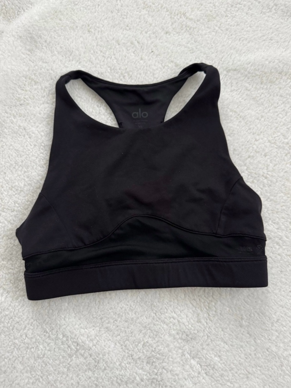 Alo Yoga Black High Neck Mesh Detail Sports Bra - Size XS